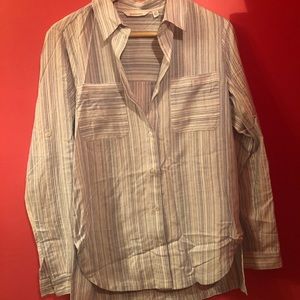 Athleta Blue Striped Button Down